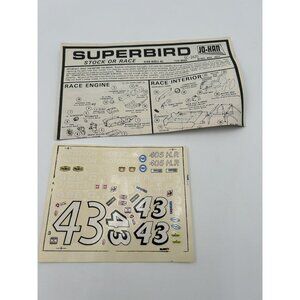 Jo-Han 1/25 Scale PLYMOUTH SUPERBIRD Stock Or Race original Decal, Ins￼truction
